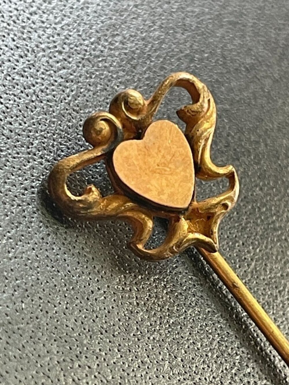 Antique Victorian Heart Stickpin Engraved Safety Cap Novelty Lapel Tie Pin